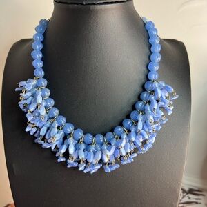 Vintage Blue Glass & Acrylic Necklace w/Hook Clasp 16” D11